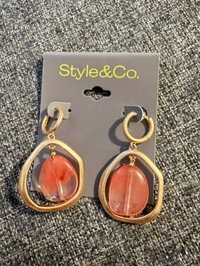 Style & Co. Gold Hoops with Coral-Pink Resin Drops